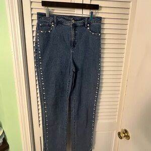 INC International Concepts Blue Straight Leg Jeans with Pearl Accents